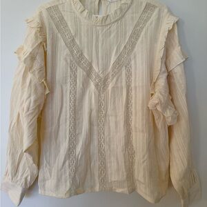 Mango Cream Ruffle Lace Blouse